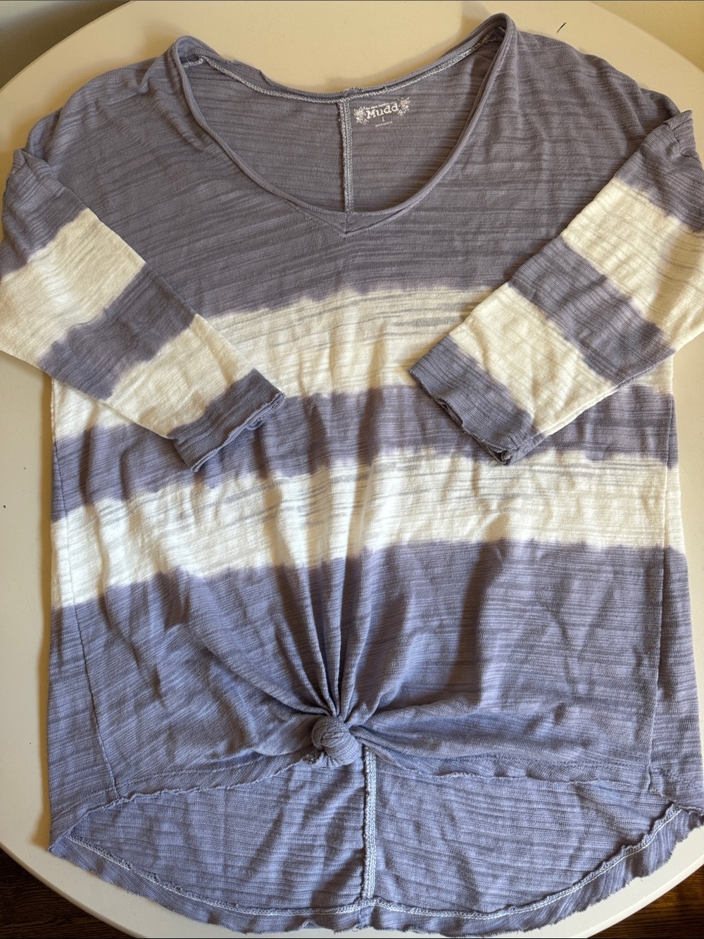 Mudd Y2K Lavender & Cream Striped Knot-Front Long Sleeve Tee